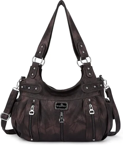 Vista 25 de Angelkiss Bolsos grandes y carteras para mujer de cuero sintético lavado tipo hobo, bandolera, bolso cruzado, bolso de hombro, bolso de mano