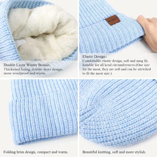 Vista 5 de Gorro de invierno para mujer doble capa con forro grueso, suave, cómodo, resistente al viento, cálido, gorro de invierno con calavera, regalo