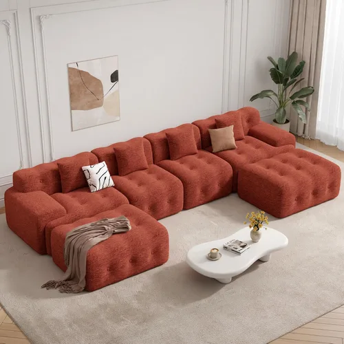 Vista 14 de Sofás modernos sin hueso de 143 pulgadas para sala de estar, sofá nube en forma de U, juego de sofá modular convertible de chenilla, no requiere