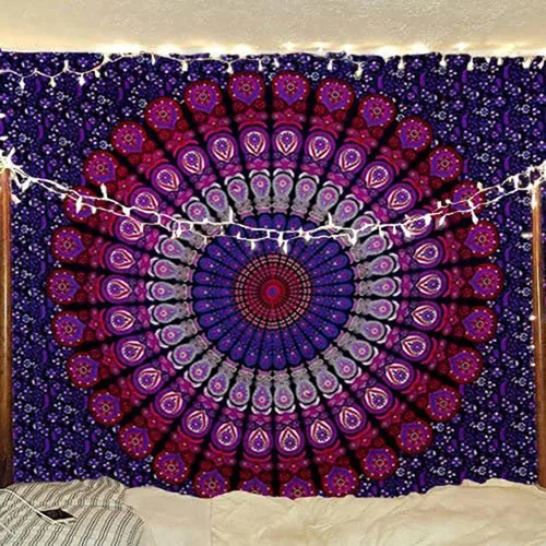 Vista 14 de raajsee - Tapiz azul y naranja con mandala - Mejor colgante de pared con mandala - Tapiz para la cama para dormitorio estético - Tamaño póster