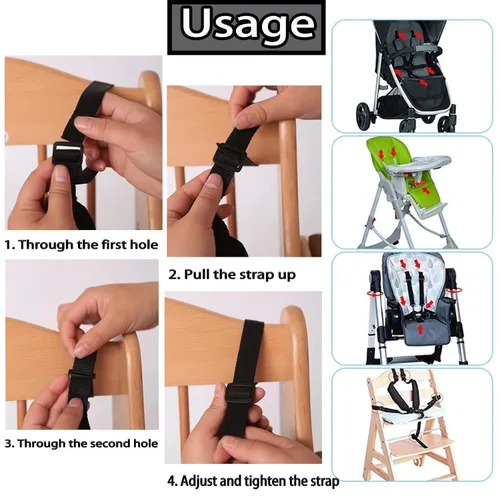 Vista 5 de Correa universal de arnés de 5 puntos, cinturón de arnés ajustable, cinturón de seguridad para silla alta, silla de paseo, cochecito, cinturón