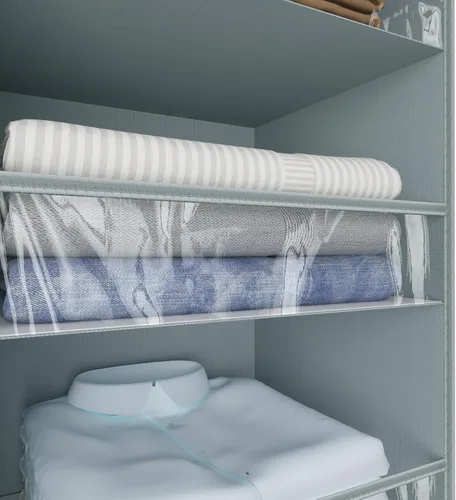 Vista 6 de Organizador de armario colgante de 3 estantes, diseño de borde frontal, estantes de almacenamiento de armario colgantes más anchos y plegables con 4