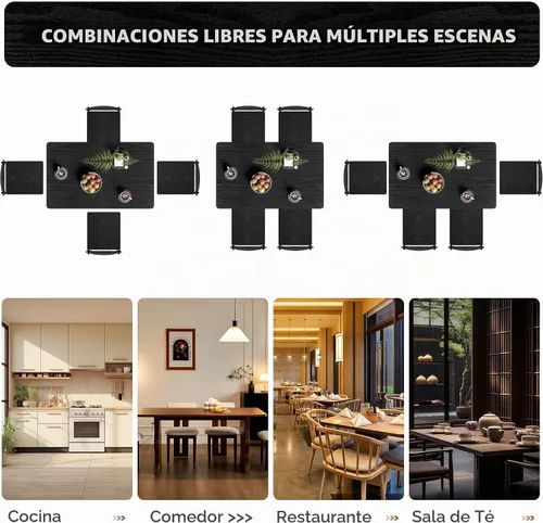 Vista 7 de Juego de mesa de comedor para 4, mesa de cocina y sillas de 5 piezas, juego de mesa de comedor rectangular con 4 sillas, juego de mesa de cocina que