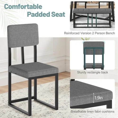 Vista 3 de HUGROVE Juego de mesa de comedor de 6 piezas, mesa rectangular de mármol sintético de 51.18 pulgadas con 4 sillas de comedor tapizadas de lino