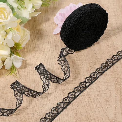 Vista 7 de Rollo de cinta de encaje de 60 yardas de 0.6 pulgadas de ancho, para decoración de bodas, ramo y embalaje de regalo (negro, blanco, beige)