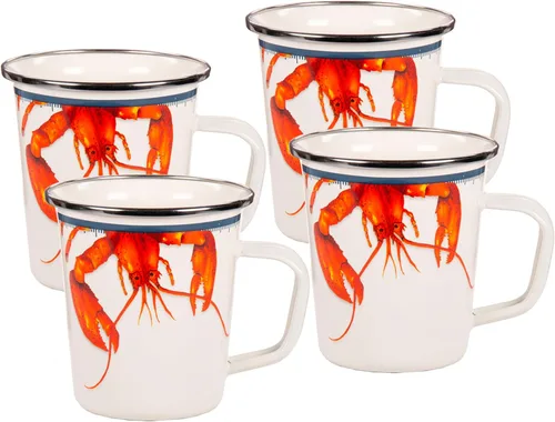 Vista 5 de Golden Rabbit Enamelware Latte Tazas de café o té, 16 onzas, cangrejo azul, juego de 4