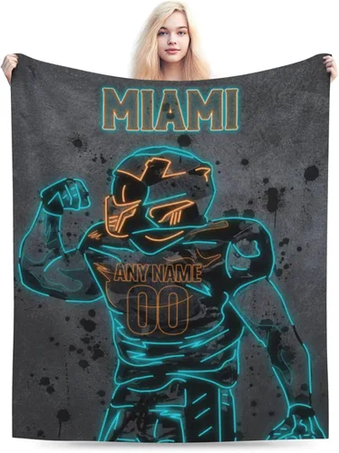 Vista 7 de Manta personalizada de Miami con nombre y número de nombre, regalos para hombres, mujeres y niños