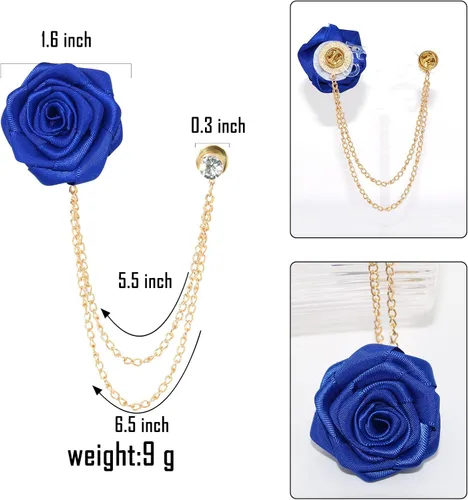 Vista 3 de Broches florales para novios, insignias de boda, arte de tela, flor de rosa con borla colgante, cadena de traje, camisa de solapa, broche de solapa