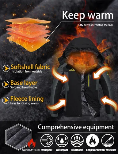 Vista 3 de TACVASEN Men's Winter Ski Jacket Waterproof Snow Coats Snowboard Fleece Lining Jacket Warm Parka with Hooded