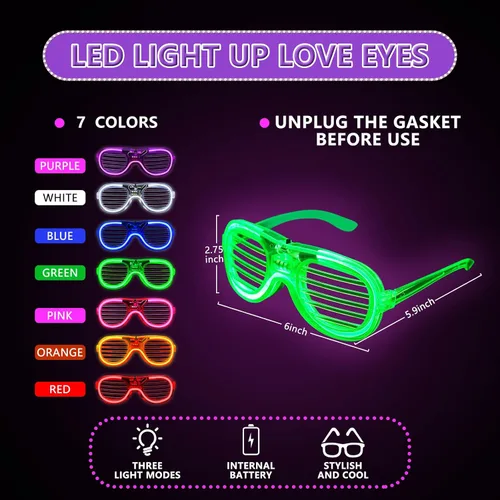 Vista 5 de Paquete de 42 lentes LED, 7 colores neón (2 nuevos colores neón añadidos), suministros de fiesta que brillan en la oscuridad, recuerdos para niños