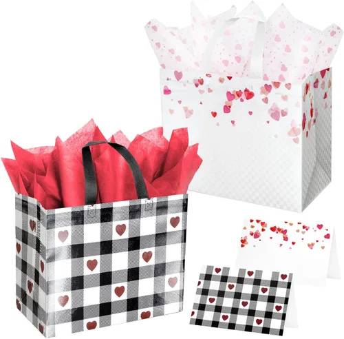 Vista 11 de ysmile Pequeña bolsa de regalo negra con papel de seda para hombres, fiesta de cumpleaños, aniversario, día del padre, 7.8 pulgadas, corazón dorado