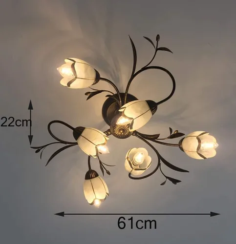 Vista 2 de Lámpara Antique Lámpara de techo con forma de flor retro americana, lámpara de techo semi empotrada E14*60W estilo campestre negro marrón pantallas