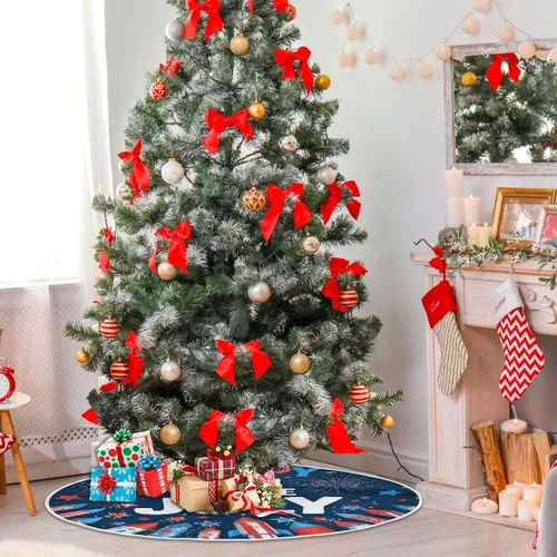 Vista 5 de Falda patriótica para árbol del 4 de julio, 36 pulgadas, diseño de fuegos artificiales de Estados Unidos, Estados Unidos, tapete de Navidad
