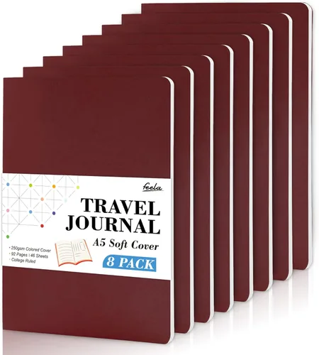 Vista 21 de Feela - Paquete de 8 cuadernos de tapa blanda en masa, cuadernos universitarios rayados para el trabajo, cuaderno de viaje rayado para mujeres