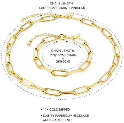 Vista 3 de Benevolence LA Collar de cadena de clip para mujer con juego de pulsera de clip, collar de eslabones de cadena de oro, collar y pulsera de oro de 14