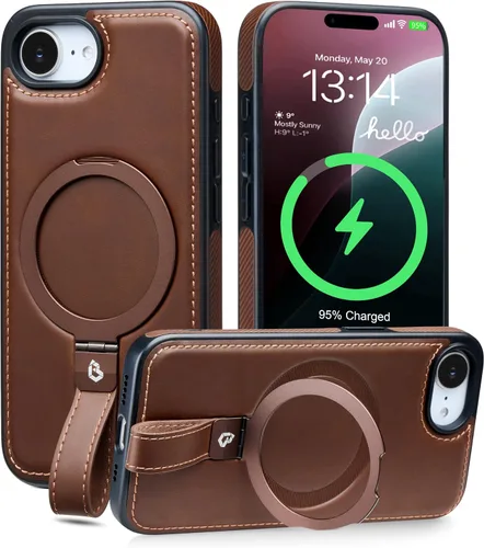 Vista 43 de Butaiga Funda para iPhone 12 Pro Max con correa de cuero, soporte de anillo Negro