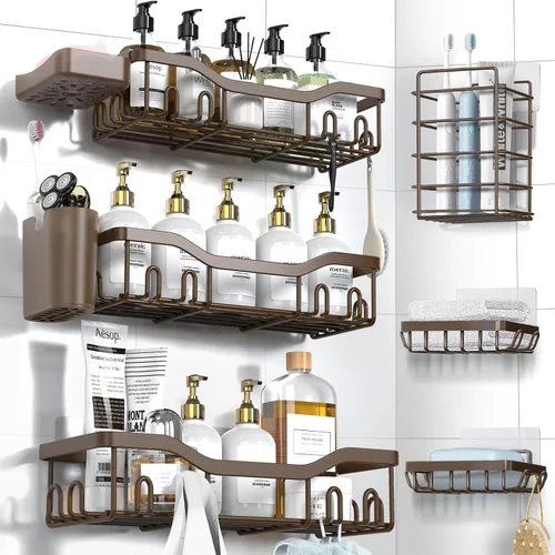 Vista 14 de NESOMI Organizador de Ducha Adhesivo Juego de 7 Piezas, Estantes de Baño de Acero Inoxidable a Prueba de Óxido, Accesorios de Almacenamiento sin