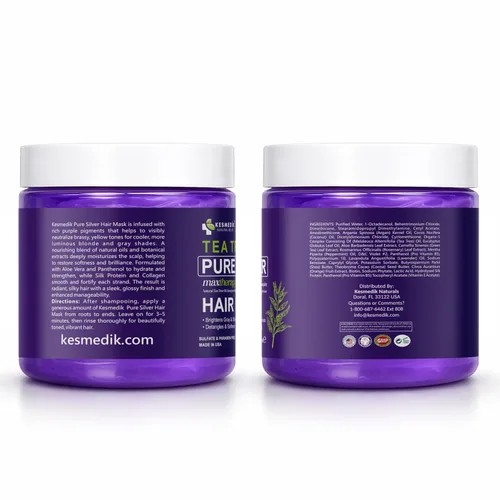 Vista 7 de KESMEDIK Máscara para el cabello morado de árbol de té, fórmula plateada pura para tonos amarillos cobrizos, acondicionador profundo con árbol de té