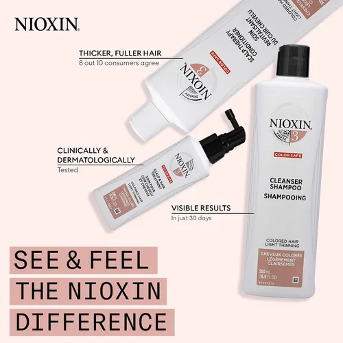 Vista 5 de Nioxin Kit de 4 sistemas de engrosamiento del cuero cabelludo + cabello Para cabello teñido, seco y dañado con adelgazamiento progresado