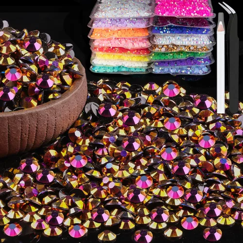 Vista 54 de 15000 diamantes de imitación de resina de 0.079 pulgadas a granel, diamantes de imitación de gelatina redondos negros con parte trasera plana, gemas