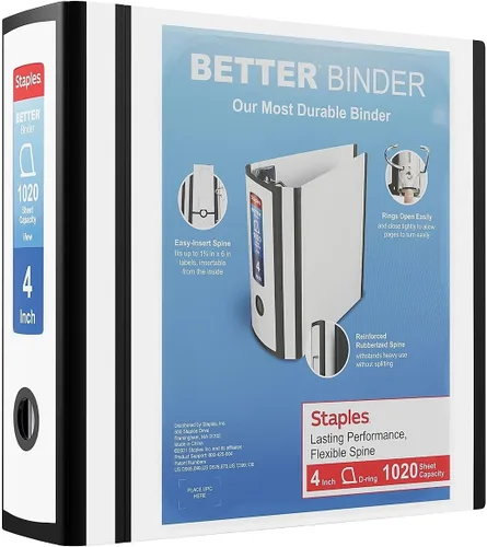 Vista 16 de Carpeta con anillos en forma de "D" de 1 pulgada para mejor visualización Staples, Negro