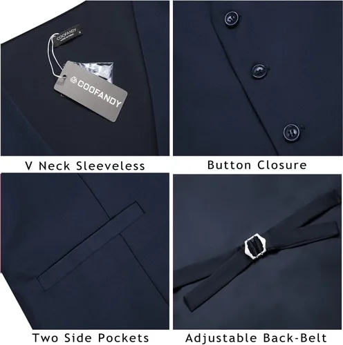 Vista 4 de COOFANDY Chaleco de traje de negocios para hombre, chaleco de vestir casual, chaleco formal ajustado