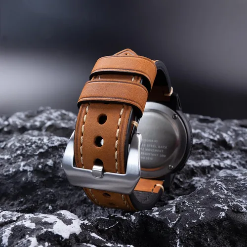 Vista 2 de Marrón 0.866 in Cuero Genuino Reloj Banda de reloj de la vendimia bronceado aceite Correa de reloj para los hombres con hebilla de acero inoxidable