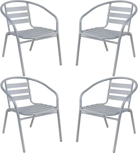 Vista 13 de Juego de 2 sillas apilables de aluminio de metal para restaurante para interiores y exteriores, ligeras, para comedor, patio, tienda