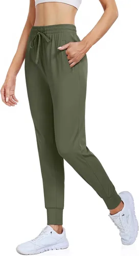Vista 2 de UEU Pantalones deportivos para mujer, con cordón, para correr, entrenamiento, gimnasio, yoga, pantalones deportivos con bolsillos