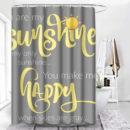 Vista 5 de Cortina de ducha "Eres mi sol" amarilla y gris, 66"x72", juego de cortinas de baño impermeables para decoración del hogar, con ganchos