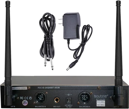 Vista 6 de Boytone Sistema de micrófono inalámbrico UHF dinámico fijo dual, micrófono y base de metal, hasta 260 pies (BT-54UM)