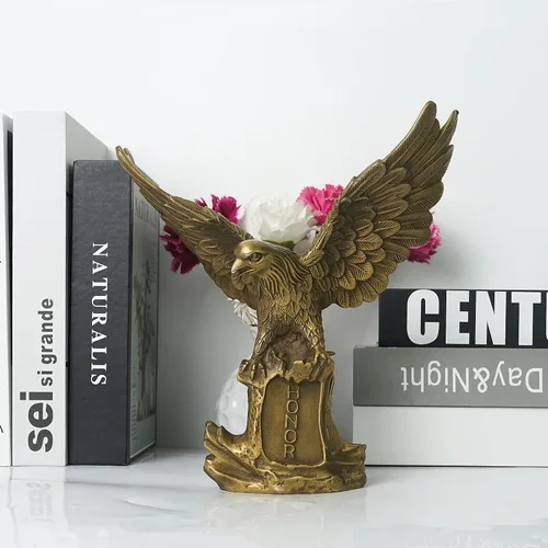 Vista 6 de DreamsEden Estatua de águila calva americana, pequeña figura patriótica de águila de metal de bronce, decoración del hogar, 9.75 pulgadas de alto
