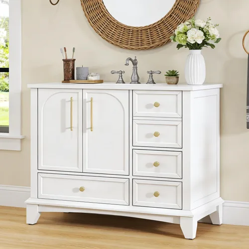 Vista 14 de Henf 28 Inch Bathroom Vanity with Ceramic Integrated Sink, Blue Bathroom Storage Cabinet with 2 Soft Close Doors,1 Tilt-Out Drawer,Reinforced Corner