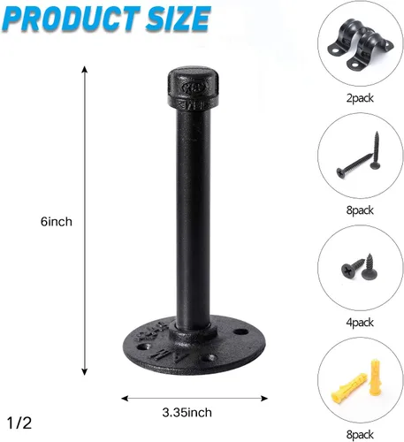 Vista 2 de Soportes industriales de tubo de hierro negro de 1/2 pulgada, soporte rústico para colgar en la pared, soportes de tubo personalizados para estantes