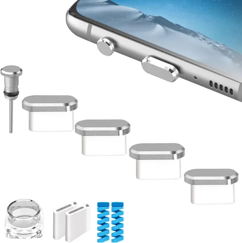 Vista 8 de Tapones antipolvo USB C tipo C para puerto de carga, 4 unidades con 2 protectores de cable en espiral compatibles con iPhone 17/16/15 Plus Pro Max
