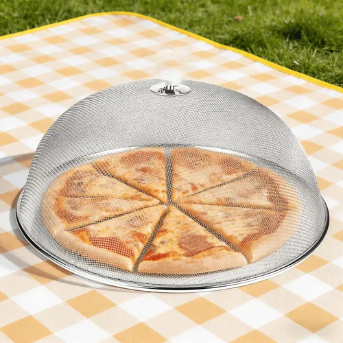 Vista 8 de Cubierta de malla metálica para alimentos, sombrilla de acero inoxidable, cubierta de comida de picnic al aire libre, red para mantener fuera