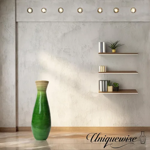 Vista 2 de Uniquewise Jarrón clásico de bambú de 24 pulgadas hecho a mano, para comedor, sala de estar, entrada, relleno de ramas o flores secas, verde