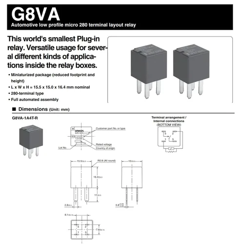 Vista 7 de G8VA-1A4T-R01 12VDC 20A 4 Pin Relé automotriz SPST-NO (1 Forma A)