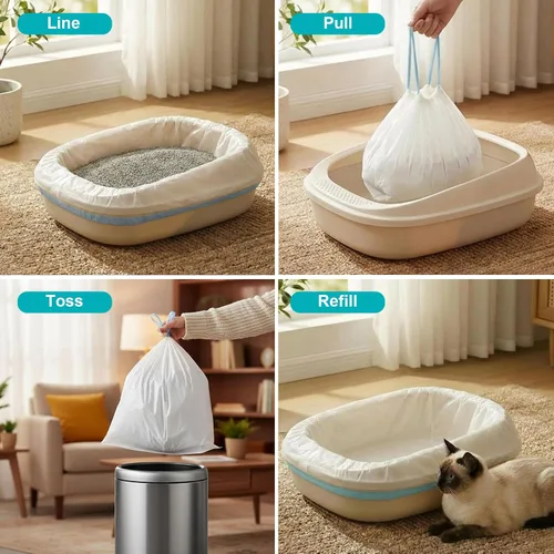 Vista 5 de Paquete de 48 bolsas de arena para gatos súper jumbo, extragruesas de 0.1 fl oz, a prueba de fugas, 46 x 18 pulgadas, forro de arena para gatos