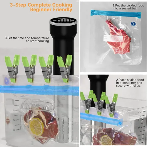 Vista 8 de CATTLEMAN - Kit WiFi Sous Vide con 30 bolsas de vacío y bomba, IPX7, 1000 W