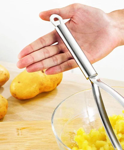 Vista 6 de Triturador de patatas, acero inoxidable resistente para cocina de acero, puré de papas, verduras y frutas.