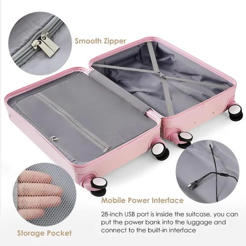 Vista 45 de Merax Juego de equipaje rígido ABS expandible de 3 piezas con rueda giratoria Maleta TSA Lock Suit Case, Negro -, Juego de 2 piezas, Equipaje