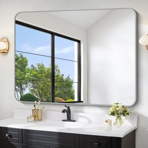 Vista 36 de FORBATH - Espejo de baño negro para sobre lavabo, espejo de pared de 16x24 pulgadas con marco de metal, esquinas redondeadas para baño, dormitorio