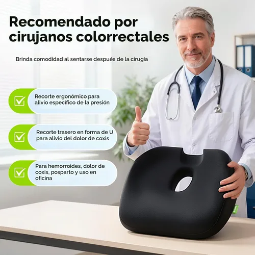 Vista 8 de AUVON Almohada de dónut innovadora para hemorroides con orificio científico y recorte para el coxis, cojín ortopédico con forma de dónut para alivio