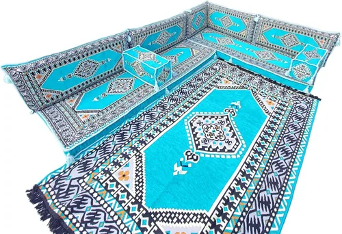 Vista 8 de arabicsofa Light Blue L Shaped Moroccan Majlis Seating – Arabic Sectional Floor Sofa Set – Modular Corner Sofa Set