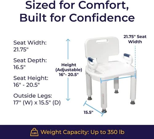 Vista 8 de Silla de ducha Drive Medical de serie Premium con respaldo y brazos