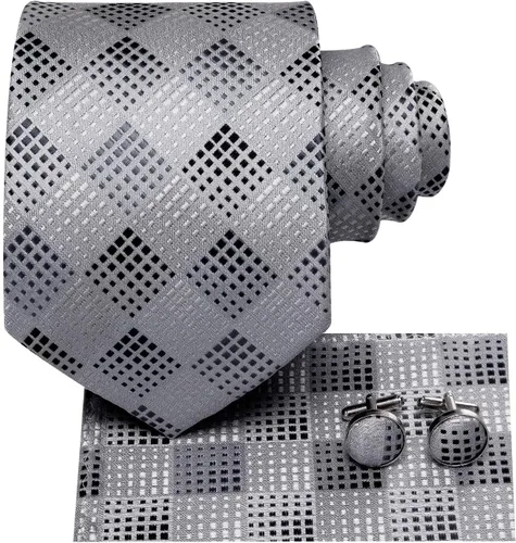 Vista 91 de Hi-Tie Corbatas de seda para hombre, diseño de cachemira a rayas, con bolsillo, gemelos cuadrados, conjunto formal de negocios