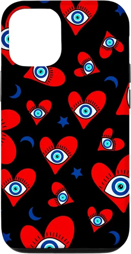 Vista 11 de Funda para iPhone 12 mini con diseño de mal de ojo, diseño de corazones de mal de ojo azul