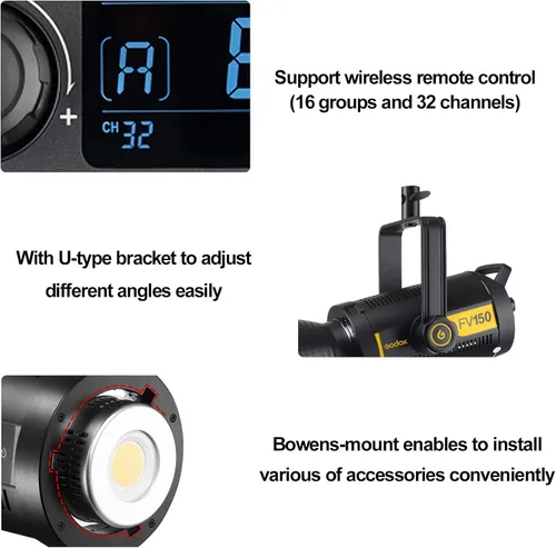 Vista 7 de Godox FV150 - Luz LED flash de 150 W 2.4G, sincronización de alta velocidad 1/8000s, CRI96+, TCLI 96+, 12000LUX, 5600 K ± 200 K, 8 modos de efectos