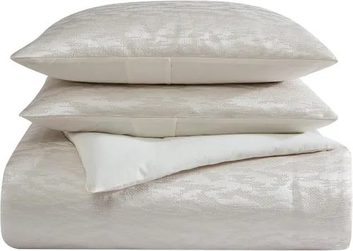 Vista 5 de Vera Wang - Juego de funda de edredón tamaño Queen, ropa de cama de algodón suave con sensación de tejido texturizado, cierre de botón y lazos
